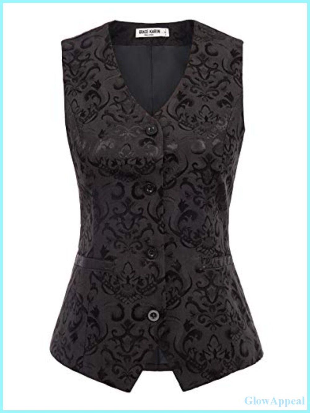 Womens Waistcoat Vest Steampunk Jacquard Button Up Sleeveless Formal Office
